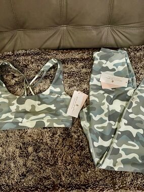Spiritual Gangster Sage Green Camo Sports Bra & Leggings Set